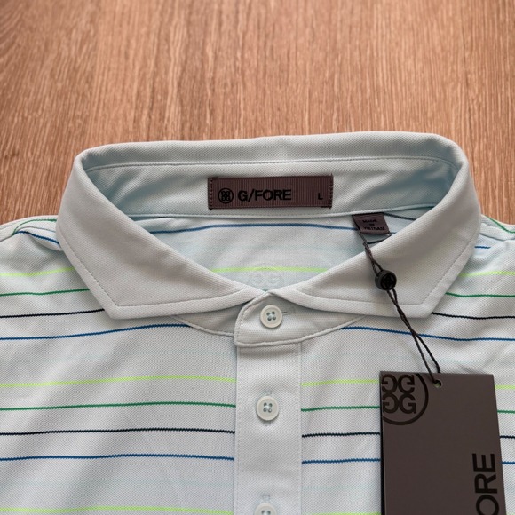 G/FORE Multi Stripe Tech Pique Golf Polo DBRK Blue Black Green Men's Size L NWT - Picture 5 of 8